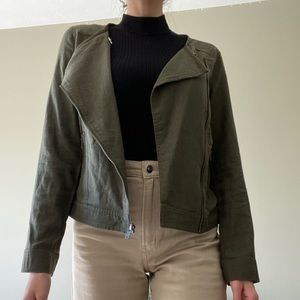 Linen Olive Green Biker Jacket